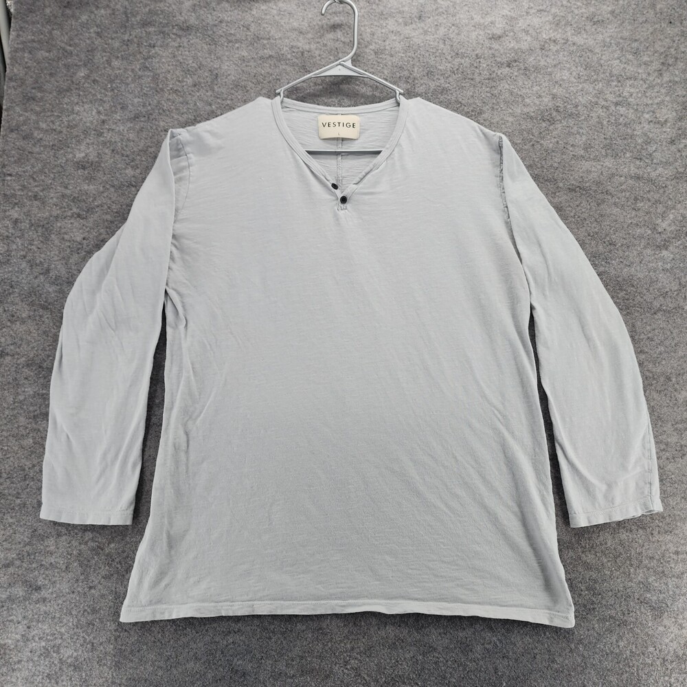Vestige Shirt Womens Large Long Sleeve Blue V Neck Organic Cotton